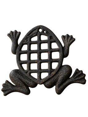 Vintage Cast Iron Frog Trivet Wall Decor Garden Hot Plate Plant Stand Rustic